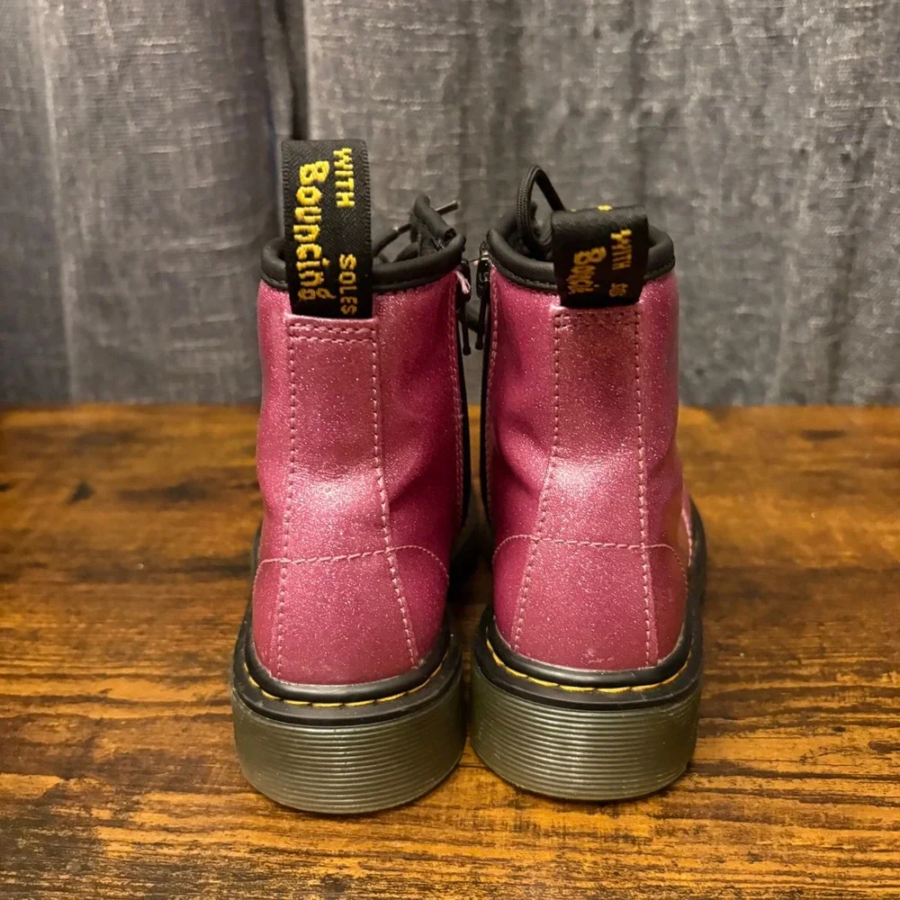 Dr Martens 1460 Glitter Junior Pink Sparkle Lace Up Side Zip Boots (Kids Size 1)